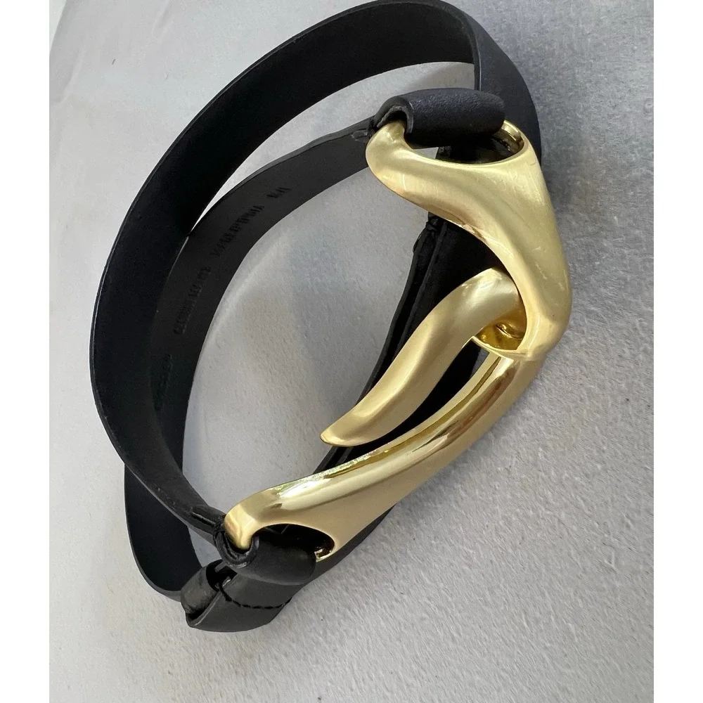 Chico's Womens Black M/L Adjustable Gold Tone‎ Claw Buckle Leather Belt